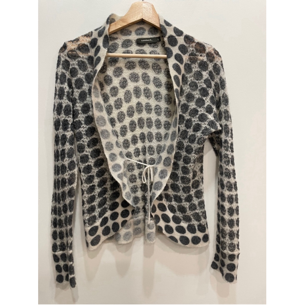 Sandwich Tie Front Open Knit Wool Cardigan Sweater Large Retro Fairy Grunge
